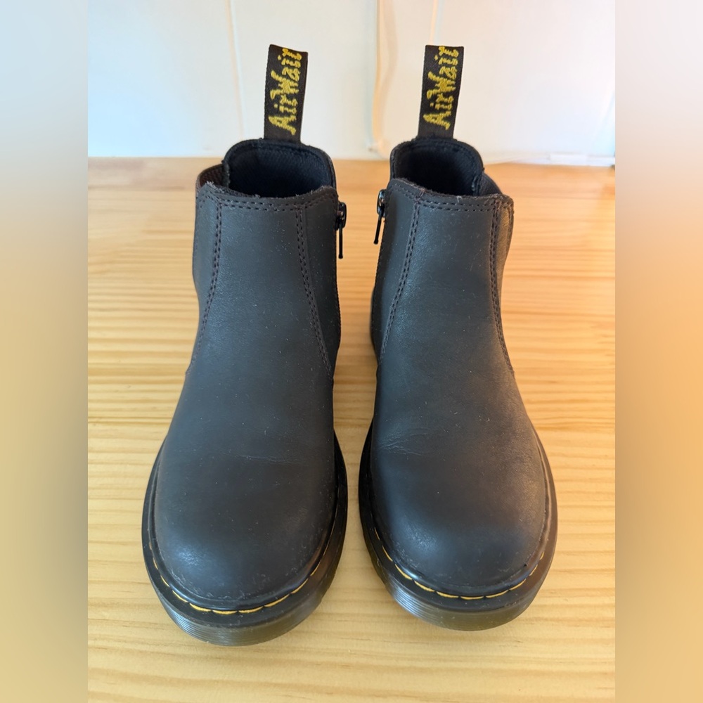 Dr. Martens Kids Black Leather Chelsea Boots with Yellow Accent Stitching